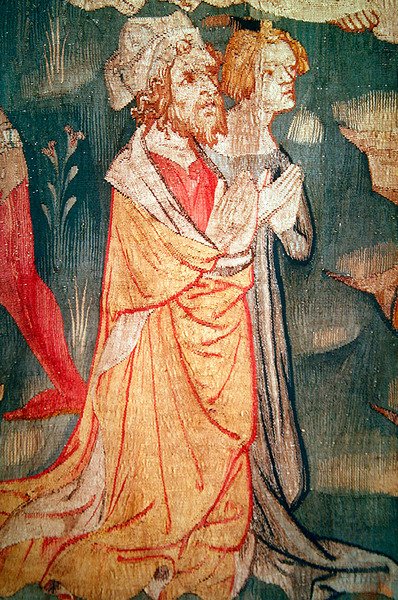 Detalj av menn drept av jordens beist, nr. 45 fra "The Apocalypse of Angers", 1373-87 av Nicolas Bataille