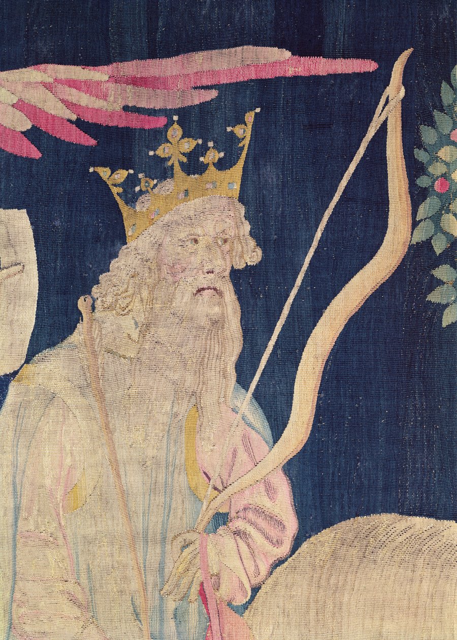 Detalj av rytteren til den hvite hesten, fra Apocalypse Tapestry of Angers, 1373-1387 billedvev av Nicolas Bataille