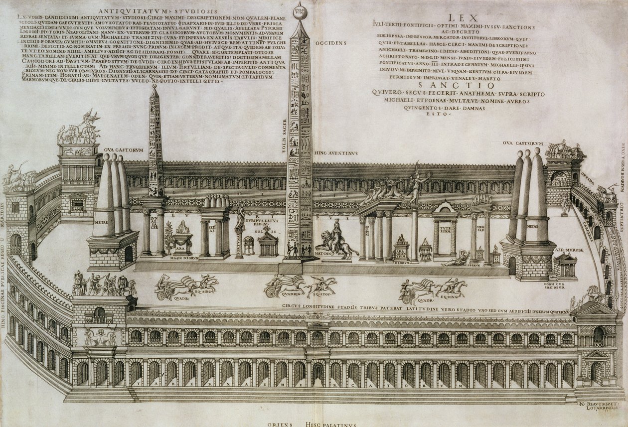 Plan av Circus Maximus, Roma, gravert av kunstneren, 1552 av Nicolas Beautrizet