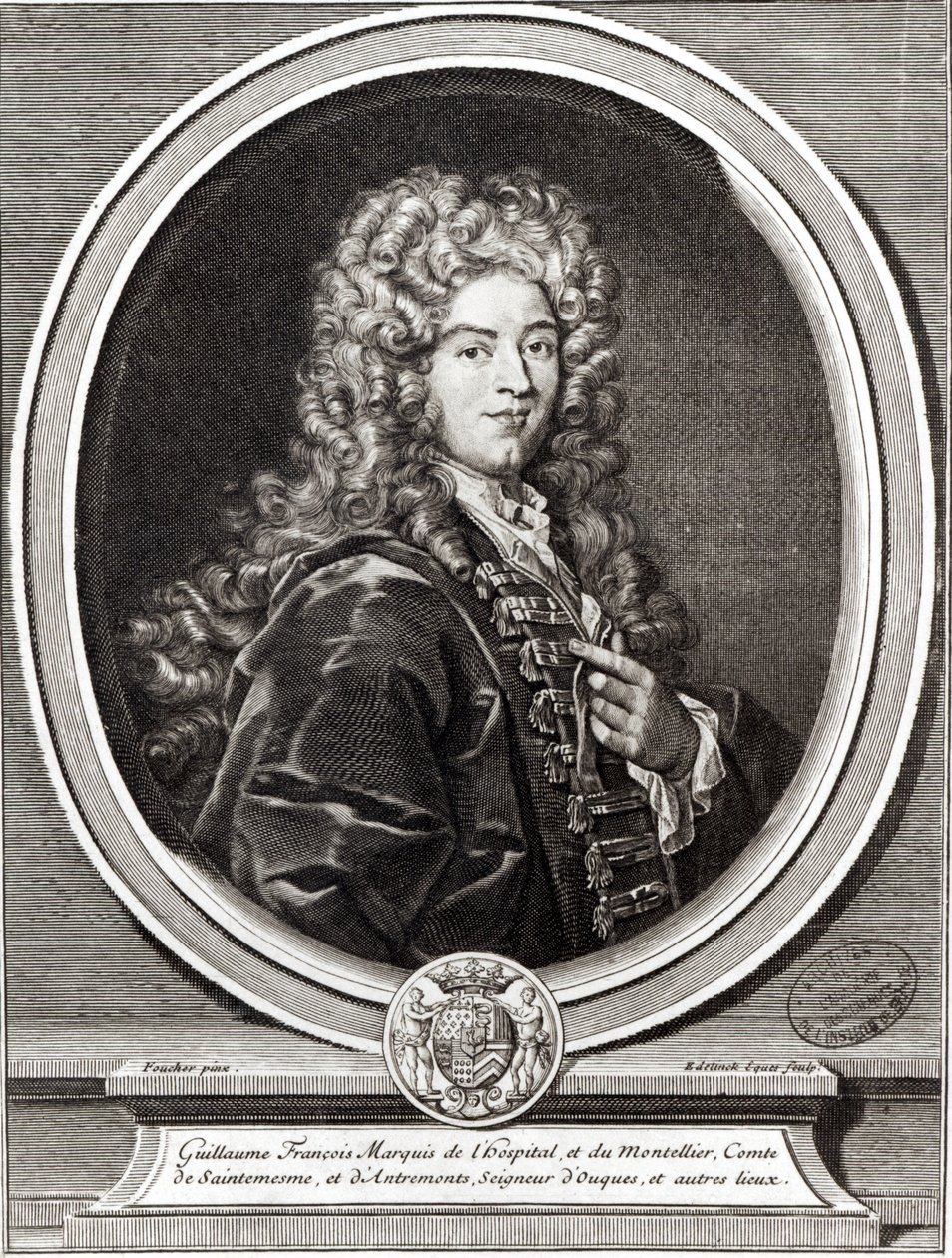 Portrett av Guillaume de LHospital (1661-1704), gravert av Gerard Edelinck (1640-1707) (bw-foto) av Nicolas Foucher