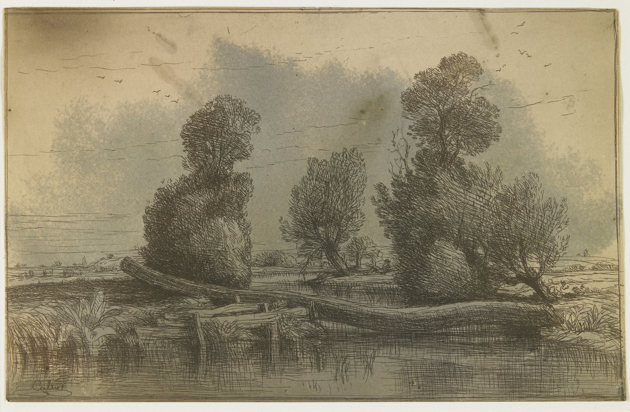 Cliche Verre - Landskap av Nicolas Louis Cabat