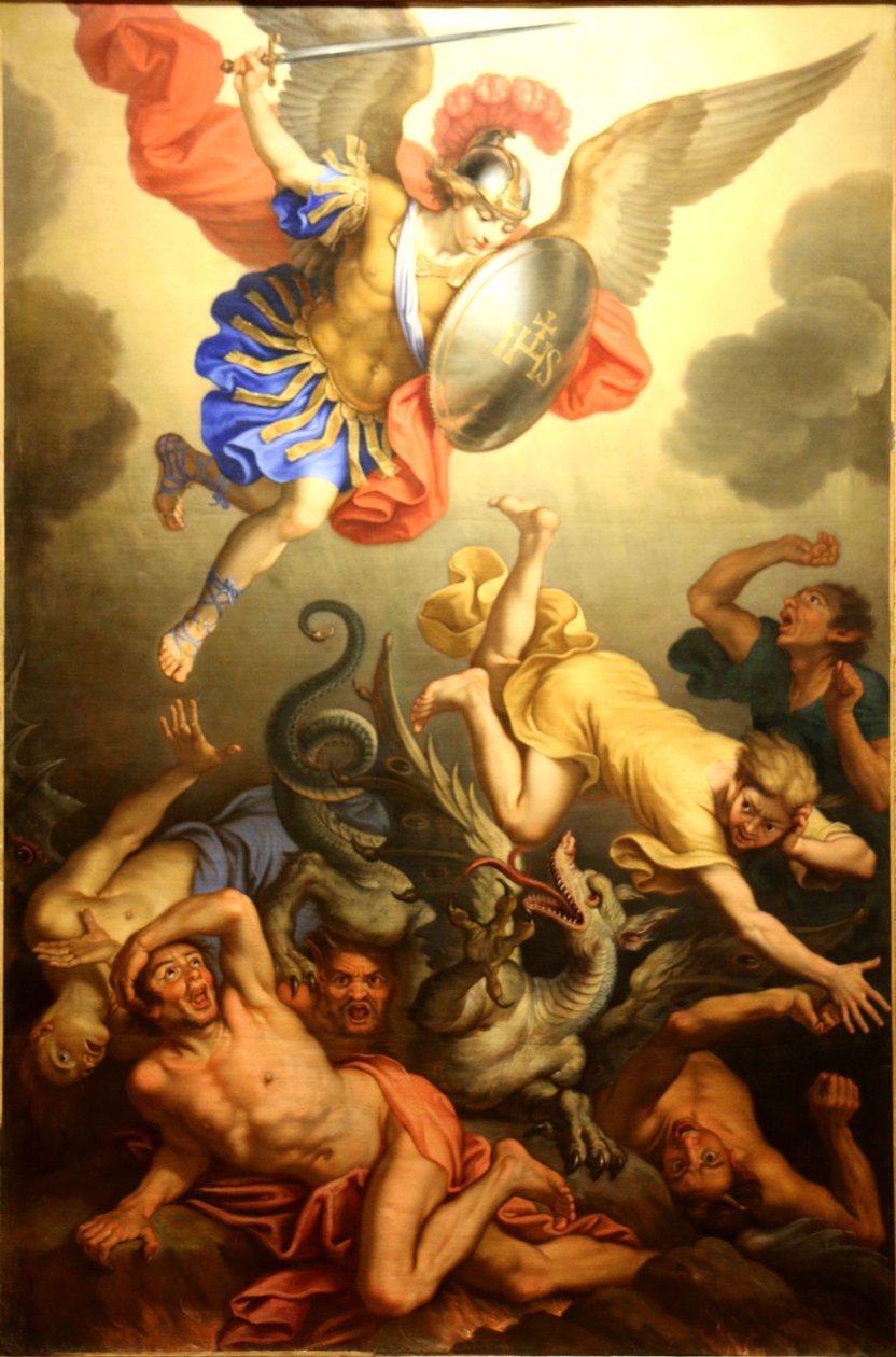 Saint Michael knuser de opprørske englene av Nicolas Mignard