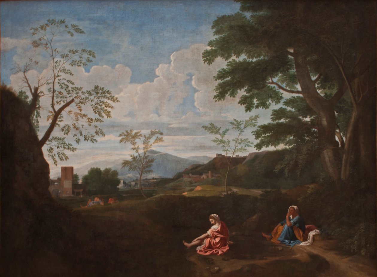 Landskap med en kvinne som vasker føttene av Nicolas Poussin