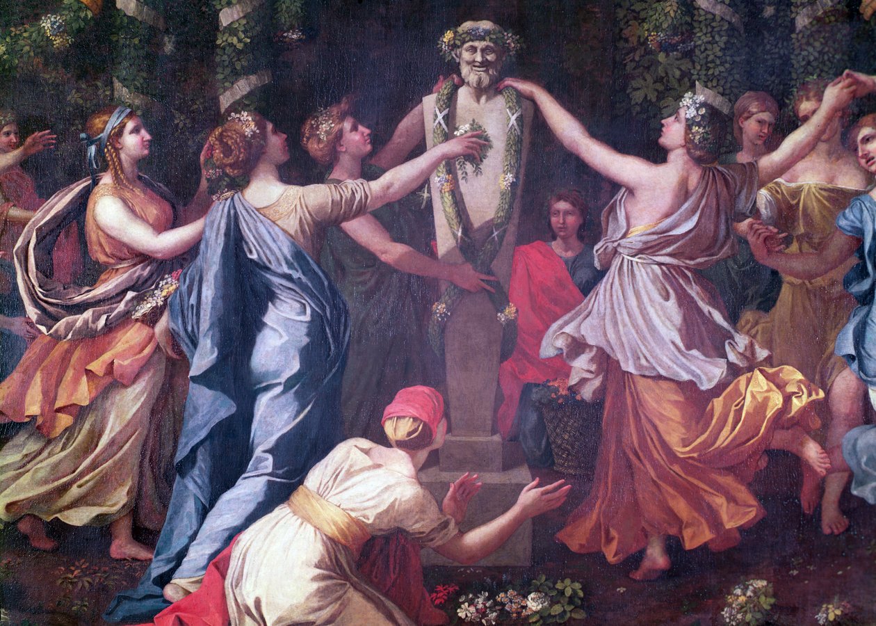 Detalj av Hymenaios forkledd som en kvinne under et offer til Priapus, ca. 1634-38 av Nicolas Poussin