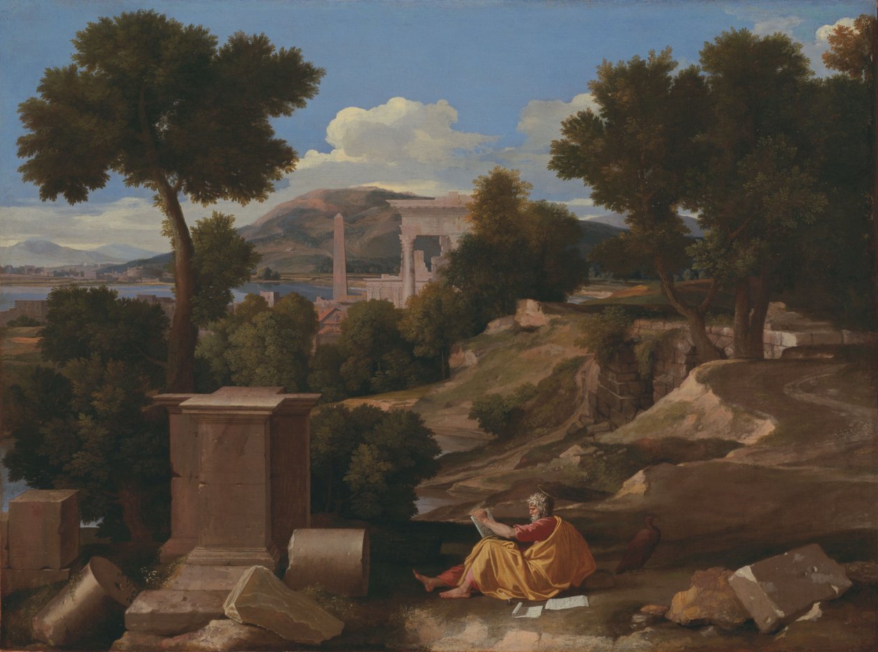 Landskap med Saint John på Patmos av Nicolas Poussin