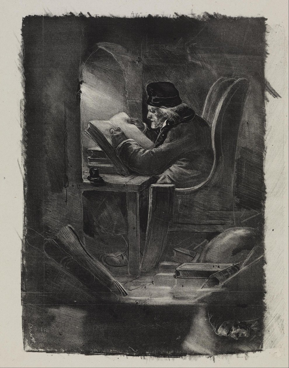 Essay in the mezzotint (A Geographer) av Nicolas Toussaint Charlet