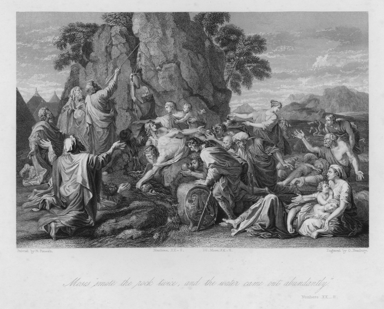 Moses slår klippen, 4. Mosebok XX av Nicolas (after) Poussin