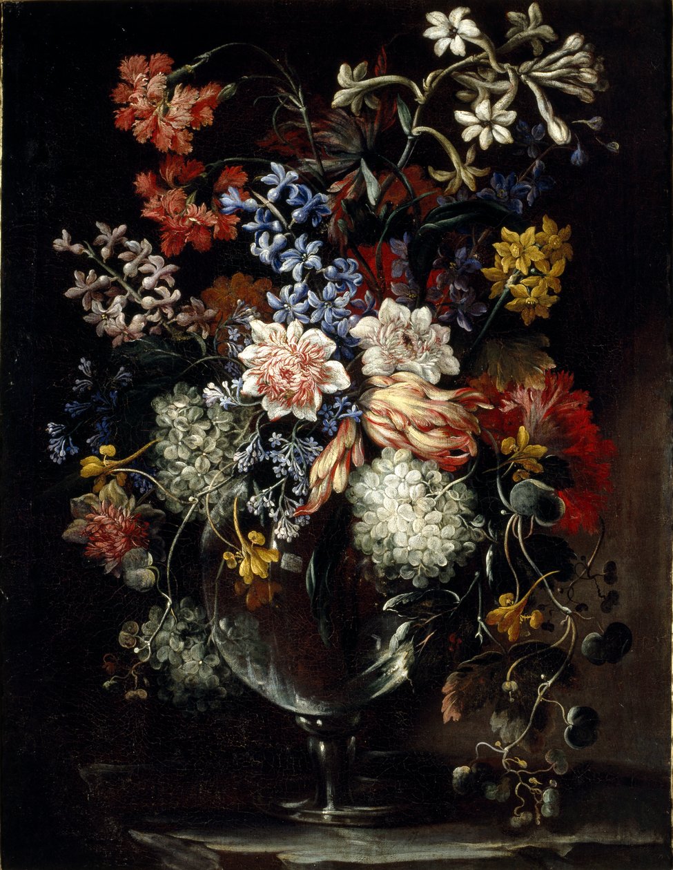 Blomster i en vase på en avsats av Nicolas Baudesson