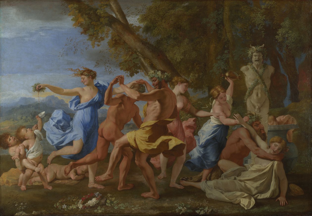 Bacchanal før en Herm, ca. 1634 av Nicolas Poussin