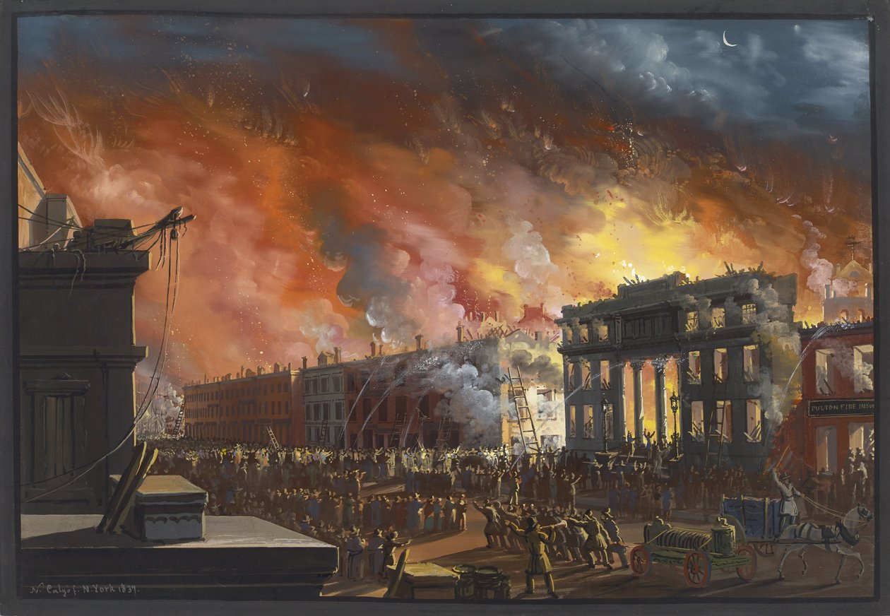 Utsikt over den store brannen i New York, 1835, 1837 av Nicolino Calyo