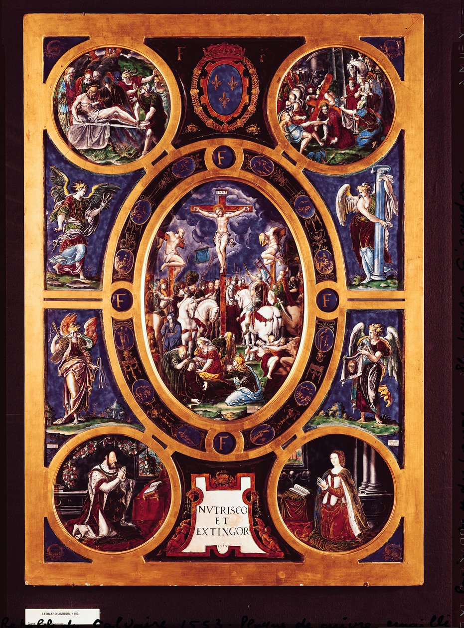 Altertavle av Sainte-Chapelle, som viser korsfestelsen, emaljert av Leonard Limosin (1505-76) 1553 (emaljert messing) av Nicolo dell Abate