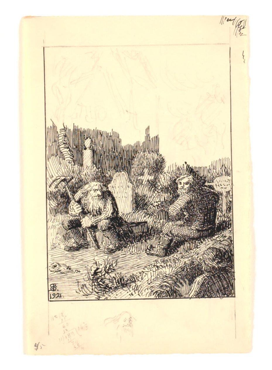 Illustrasjon for "Strandvarselet og kirkegrimen" av Niels Skovgaard
