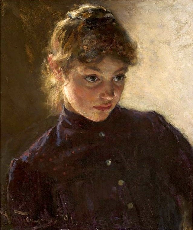 Portrett av en ung jente. av Nikolai Dmitrievich Kuznetsov