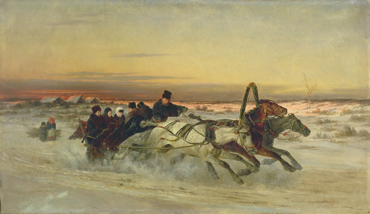 En galopperende vintertroika ved daggry av Nikolai Egorevich Sverchkov