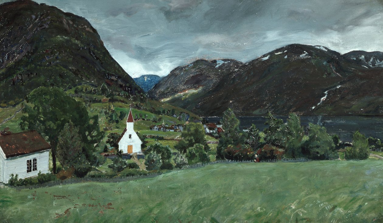 Alhus prestegård og kirke av Nikolai Astrup