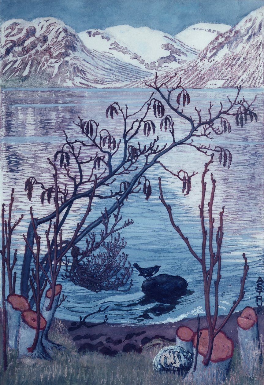 Fugl på stein av Nikolai Astrup