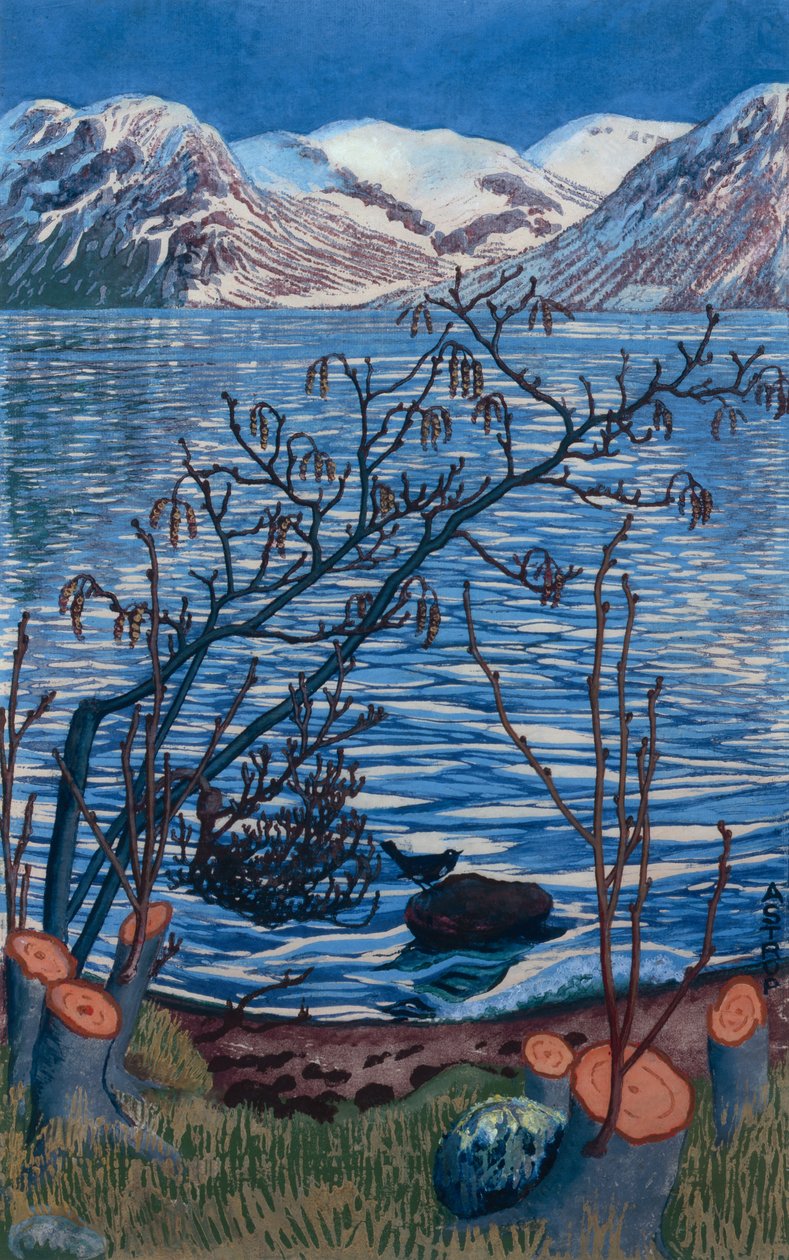 Fugl på stein av Nikolai Astrup