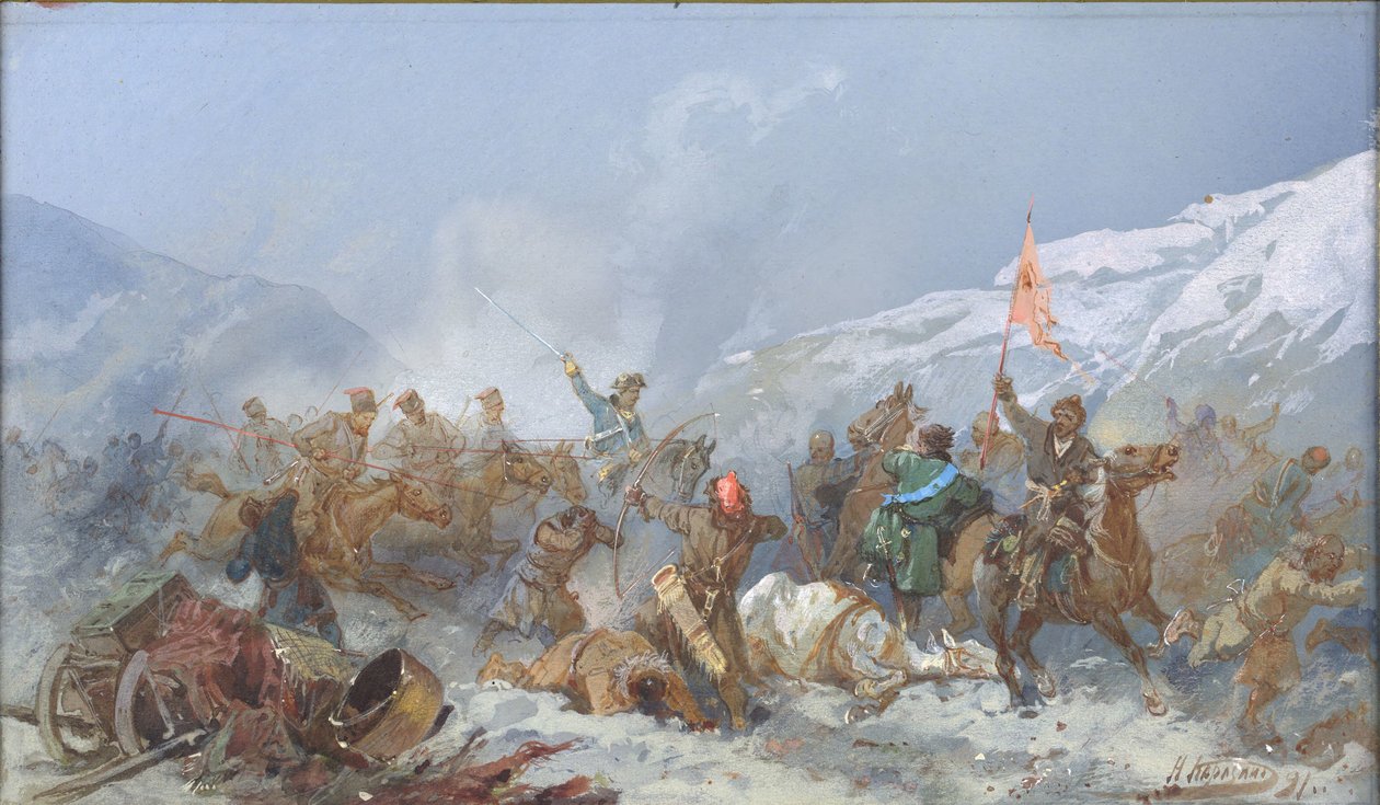 Kjemp med Pugachevs tropper, 1891. av Nikolai Nikolayevich Karasin