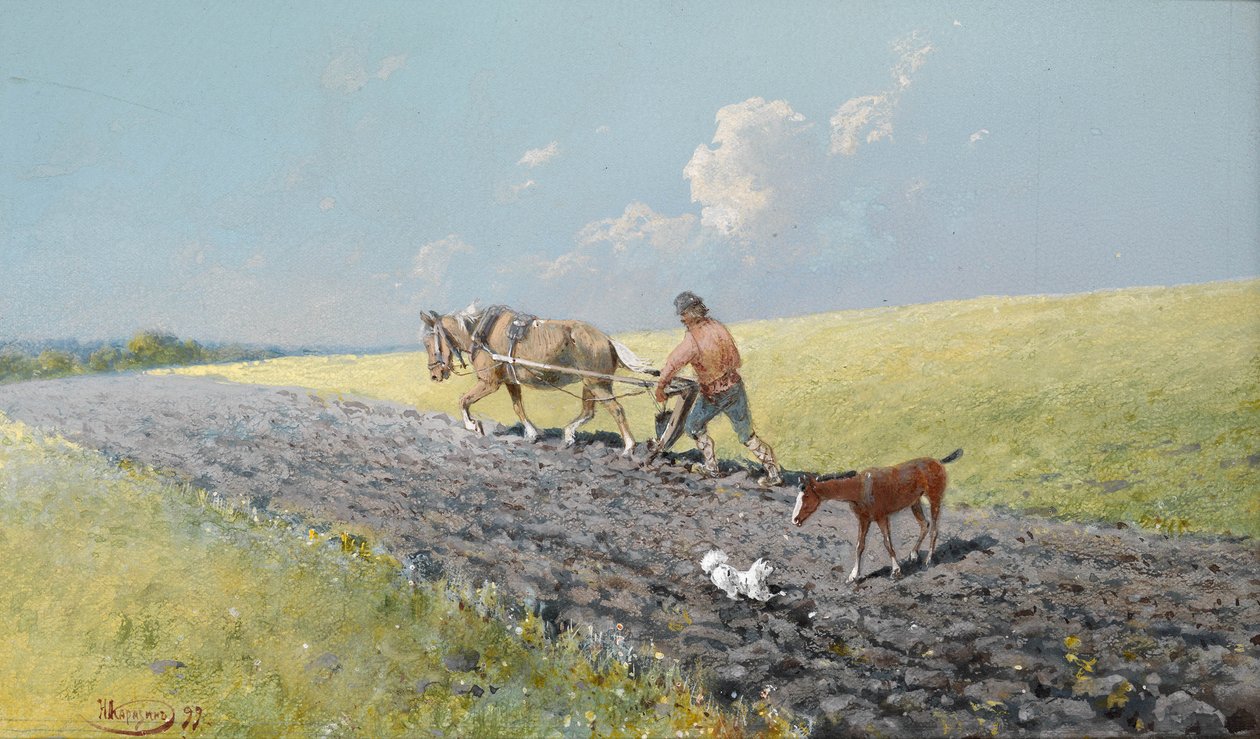 Pløying av åkeren, 1899 av Nikolai Nikolayevich Karasin