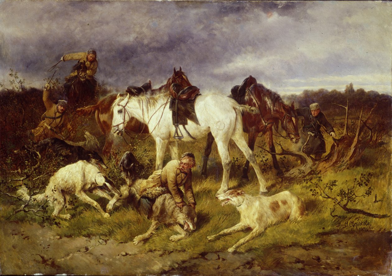 På jakt, 1870-tallet av Nikolai Yegorovich Sverchkov