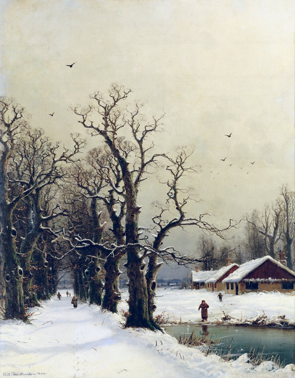 Vinterscene, 1800-tallet av Nils Hans Christiansen