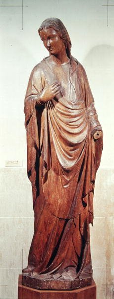 Bebudelsens jomfru (polykromt tre) av Nino Pisano