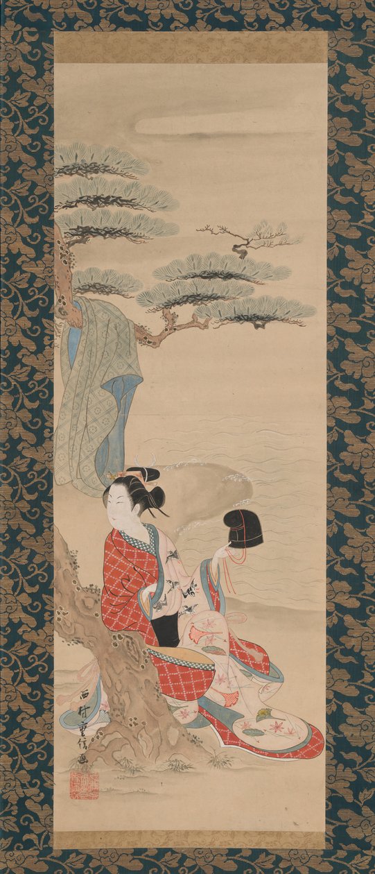 The Brine Maiden Matsukaze, early 18th century.    1163502   no       norwegian Successfully Translated  Original: Courtesan Writing a Letter as Two Men Watch through a Window Lattice Translat: Courtesan Writing a Letter as Two Men Watch through a Window L av Nishimura Shigenobu