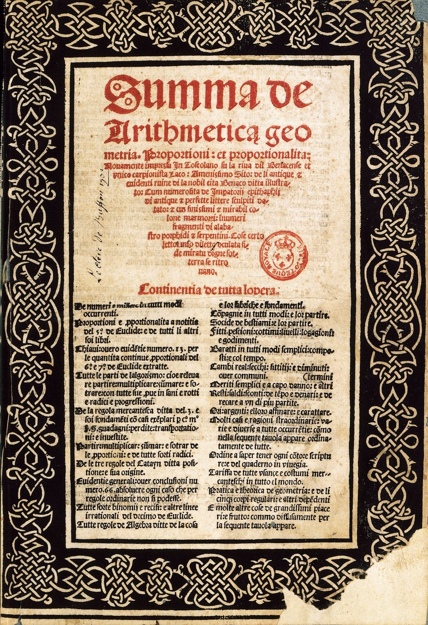 "Summary Arithmetic" av Luca Pacioli av Northern Italian School