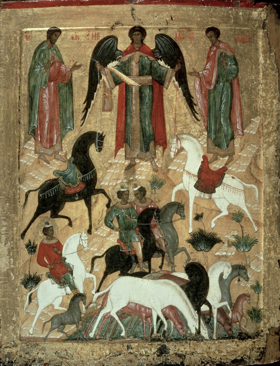 SS. Florus og Laurus (tempera på panel) av Novgorod School