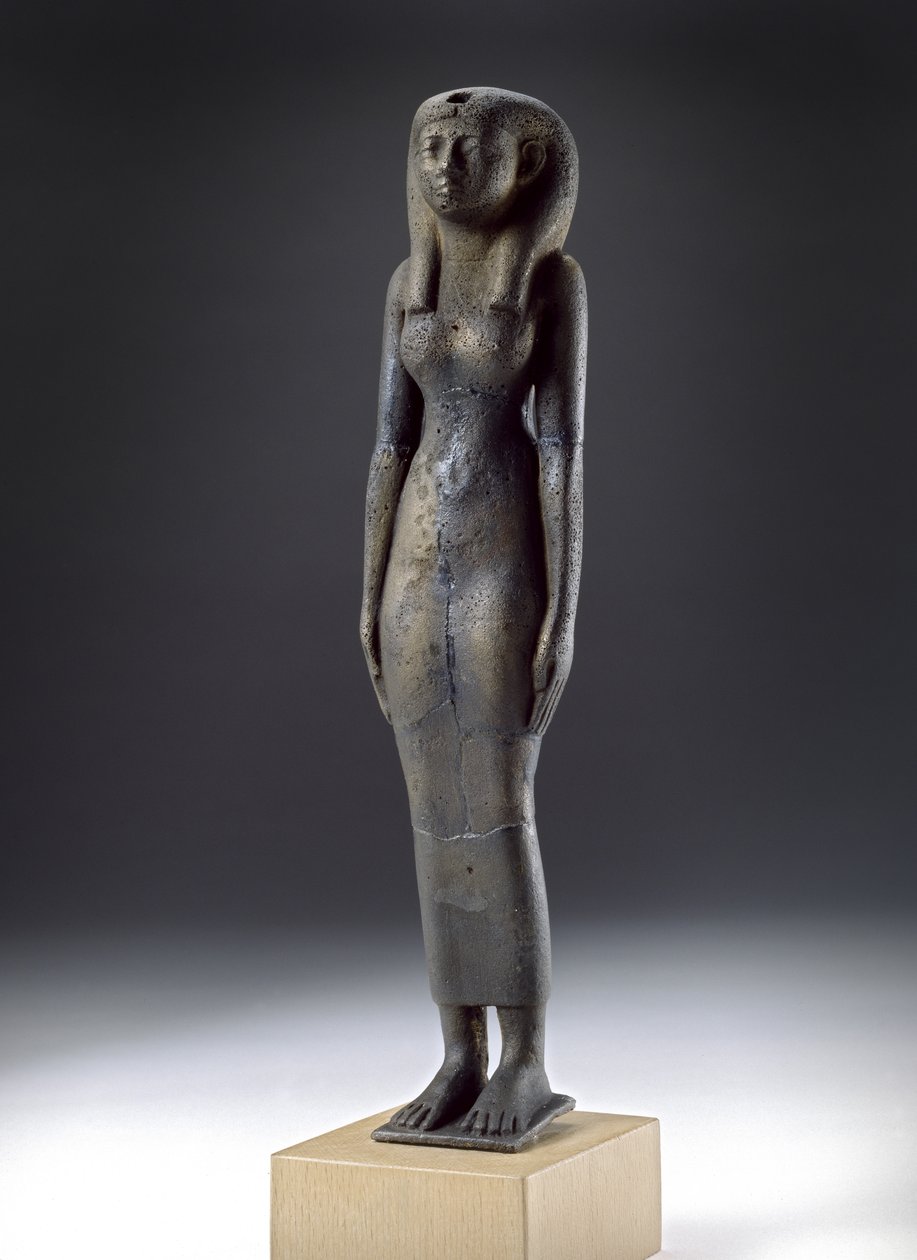 Figur av gudinnen Isis, Napatan-perioden, ca. 900-300 f.Kr. (hulstøpt bronse, trebunn) av Nubian