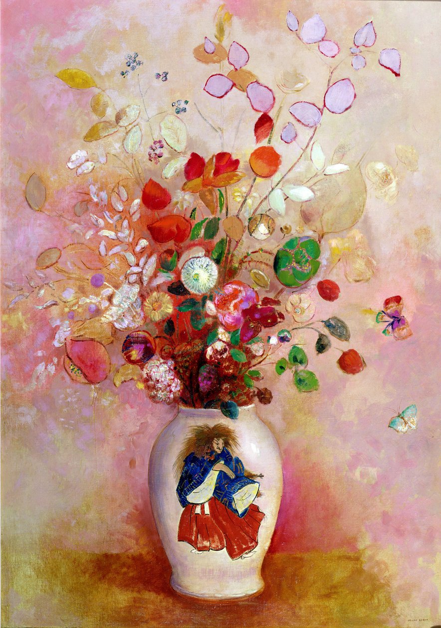 Bukett med blomster i en japansk vase, ca. 1905-08 av Odilon Redon