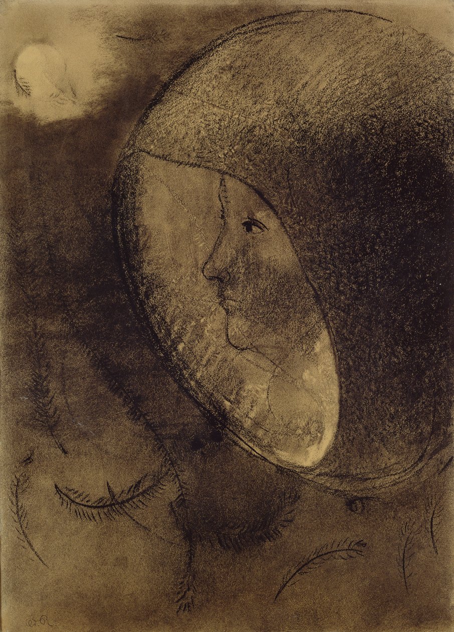 Cellular Face, 1895 (kull på papir) av Odilon Redon