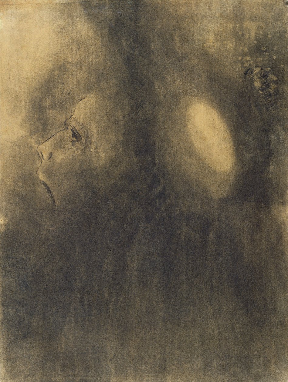 Ecstasy, ca. 1885 (kull på buff-papir) av Odilon Redon