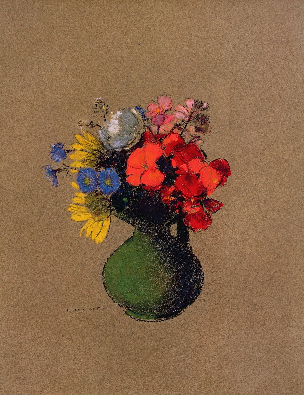 Pelargonier og markens blomster (pastell) av Odilon Redon