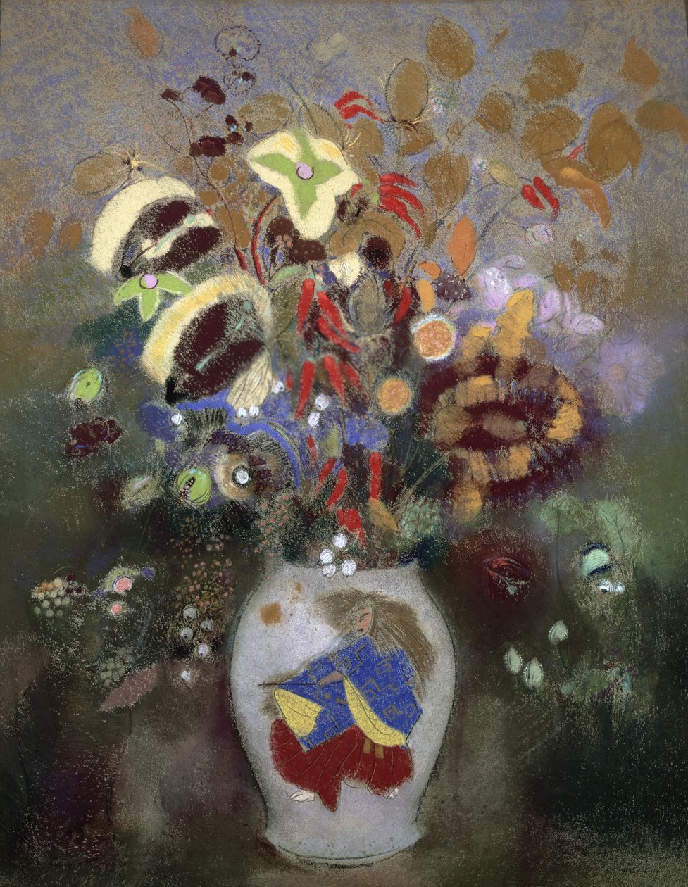 Stilleben av en vase med blomster (pastell på papir) av Odilon Redon