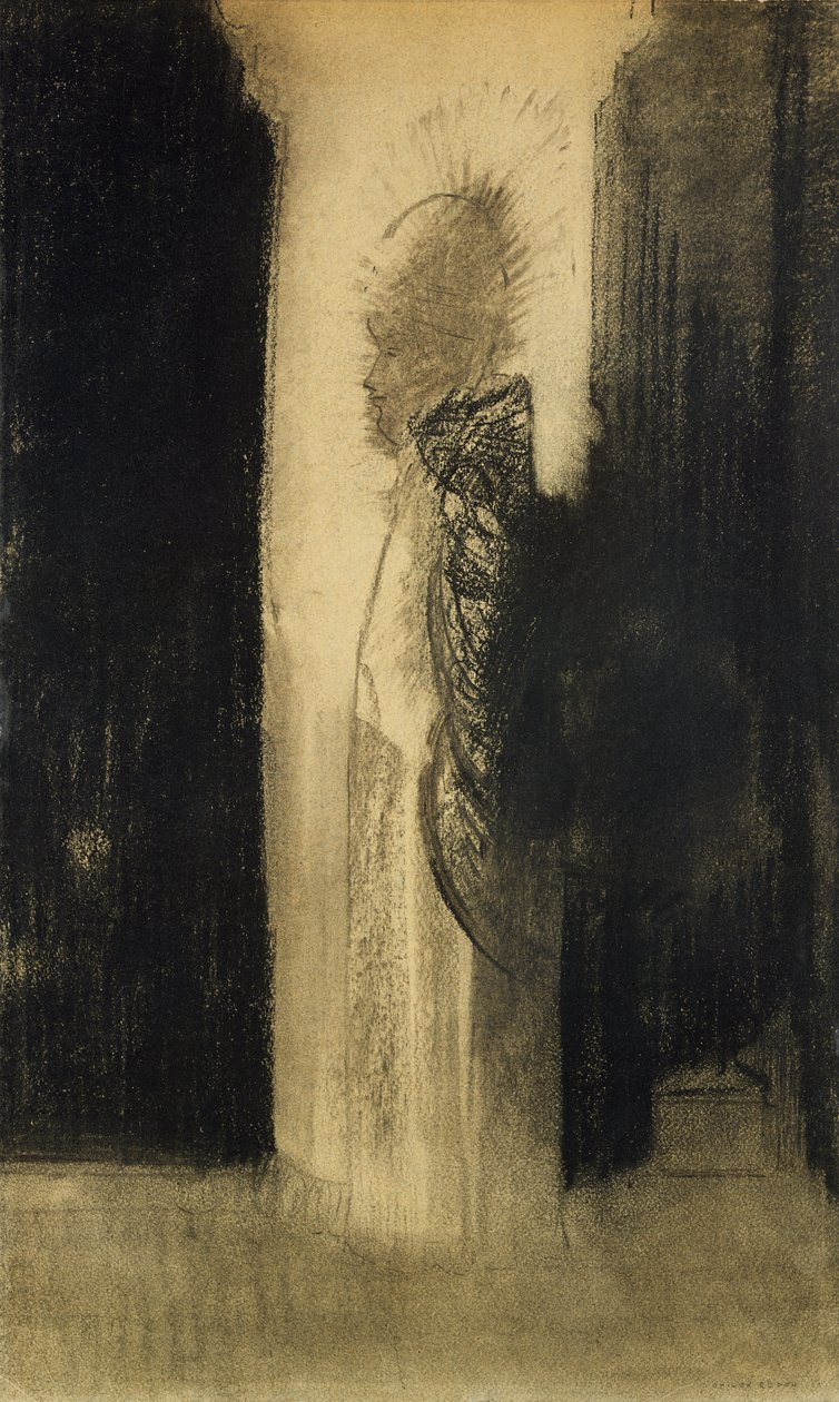 The Apparition, 1890-95 (kull på papir) av Odilon Redon