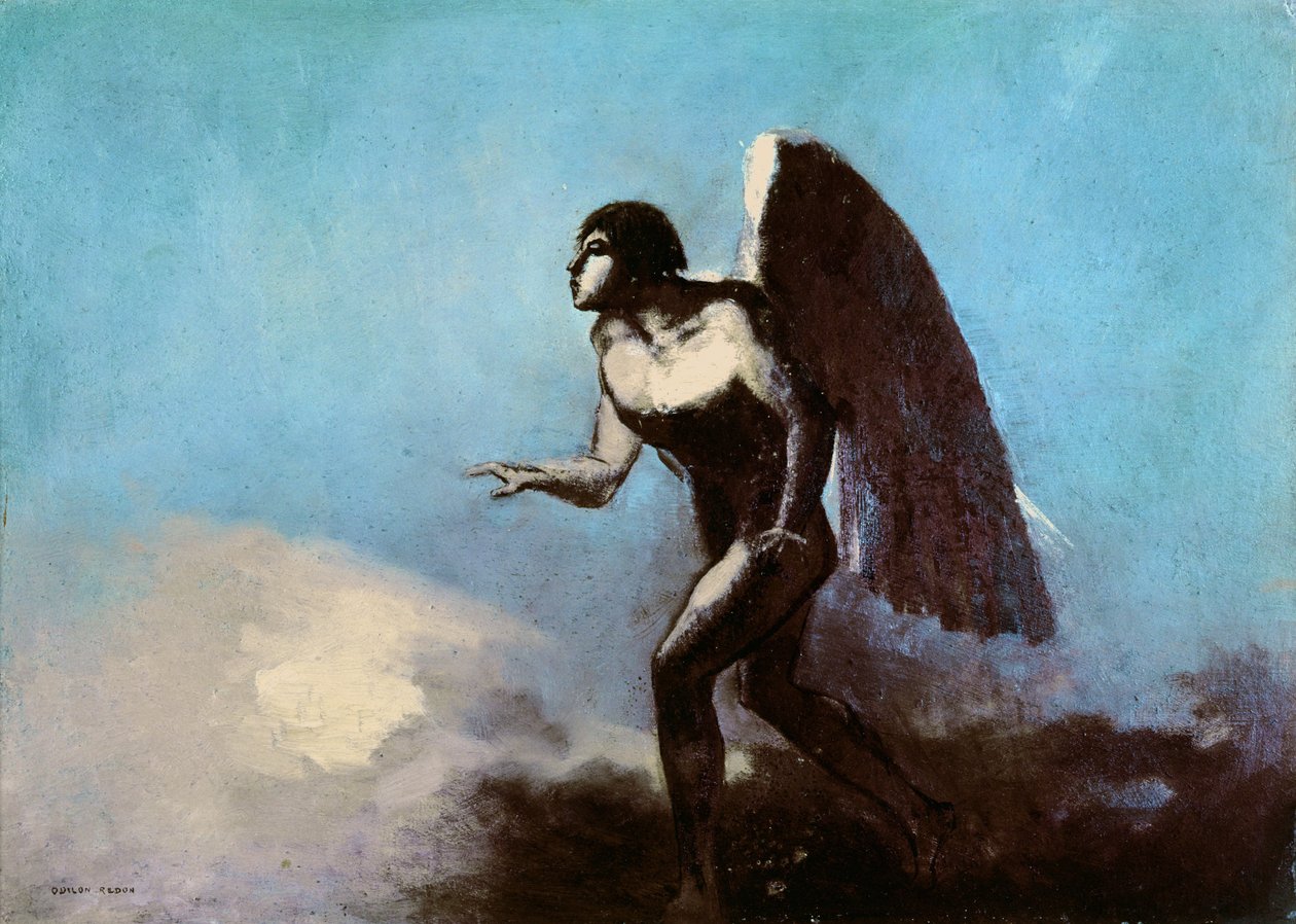 The Winged Man or, Fallen Angel, før 1880 (olje på papp) av Odilon Redon