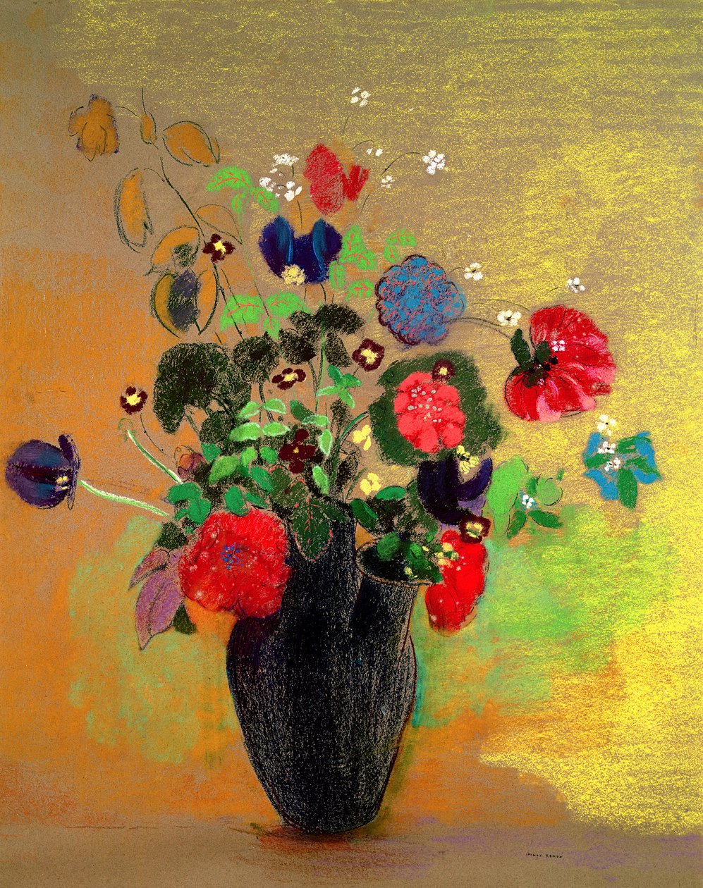 Vase med blomster (pastell på papir) av Odilon Redon
