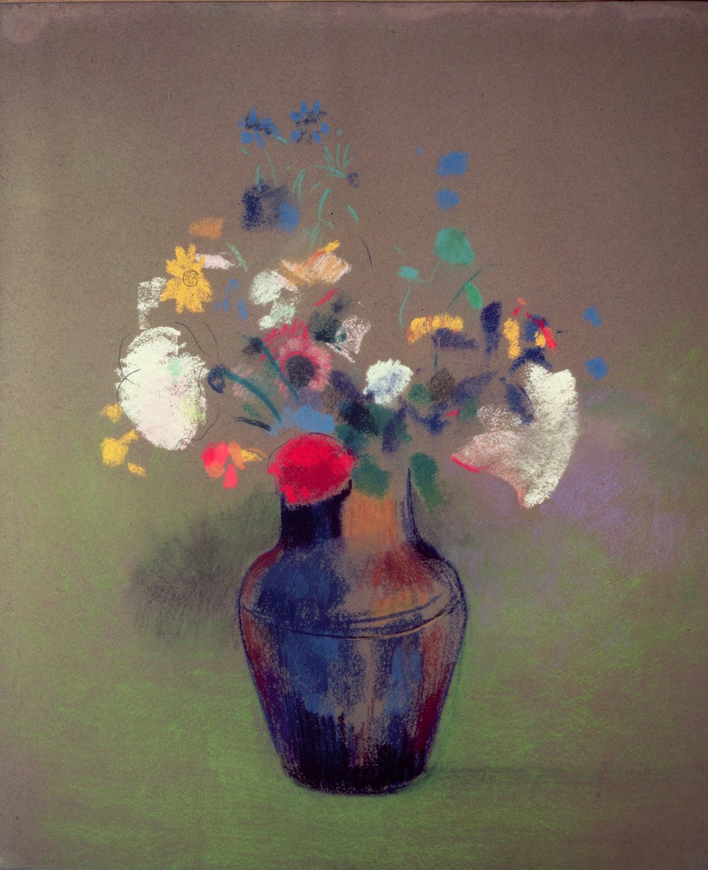 Vase med blomster (pastell på papir) av Odilon Redon