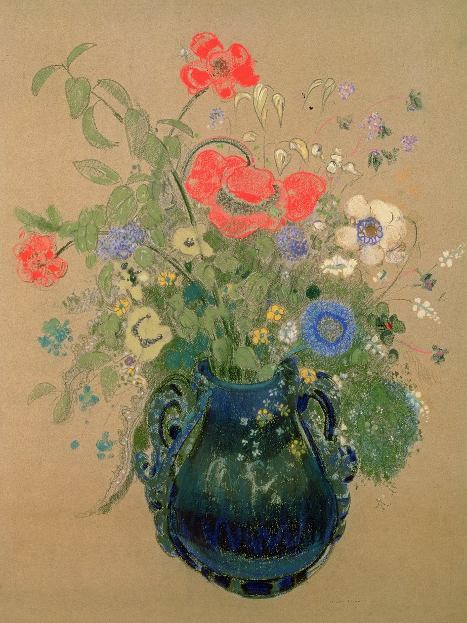 Vase med blomster, ca. 1905-08 (pastell på papir) av Odilon Redon