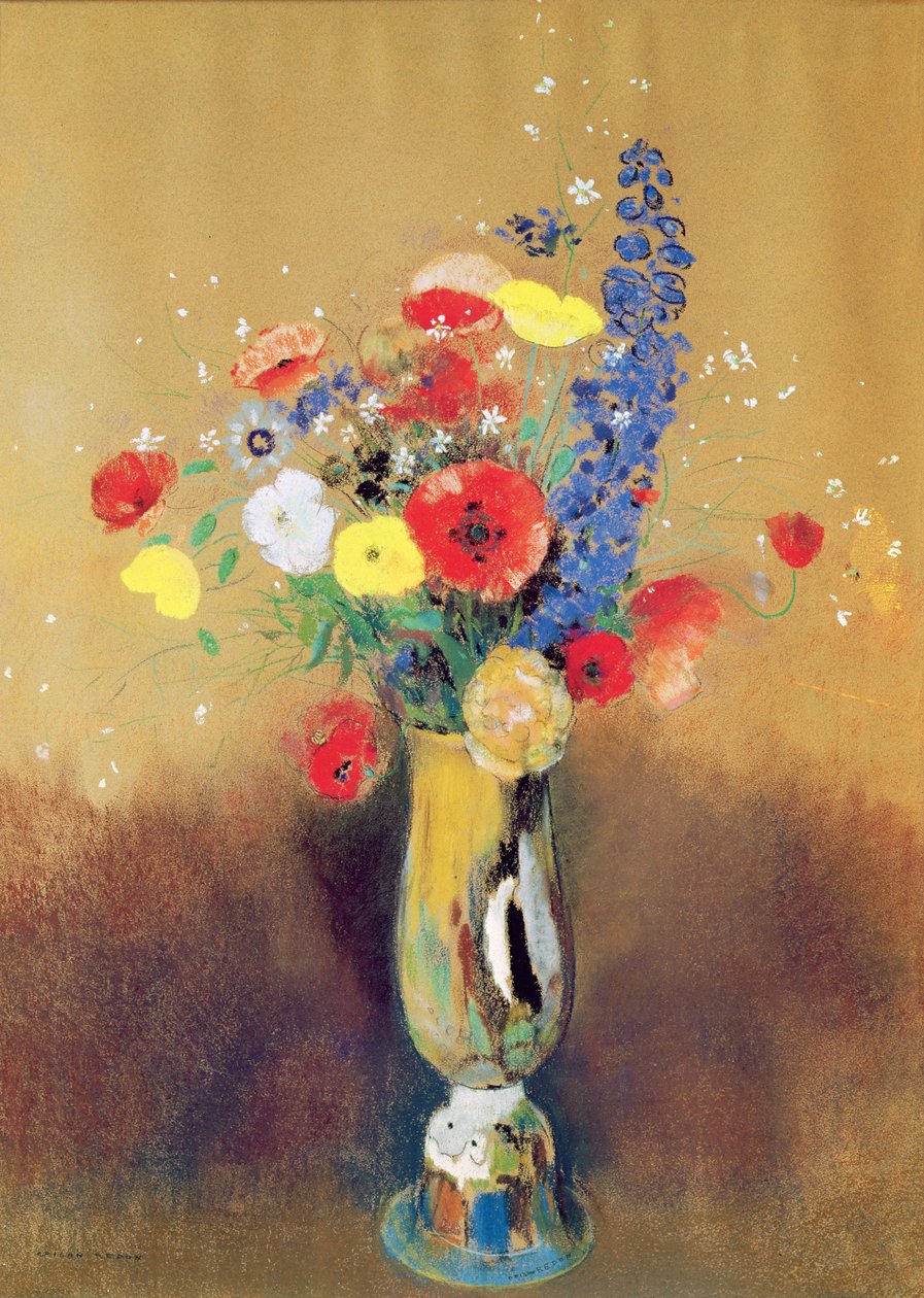 Ville blomster i en langhalset vase, ca. 1912 (pastell på papir) av Odilon Redon