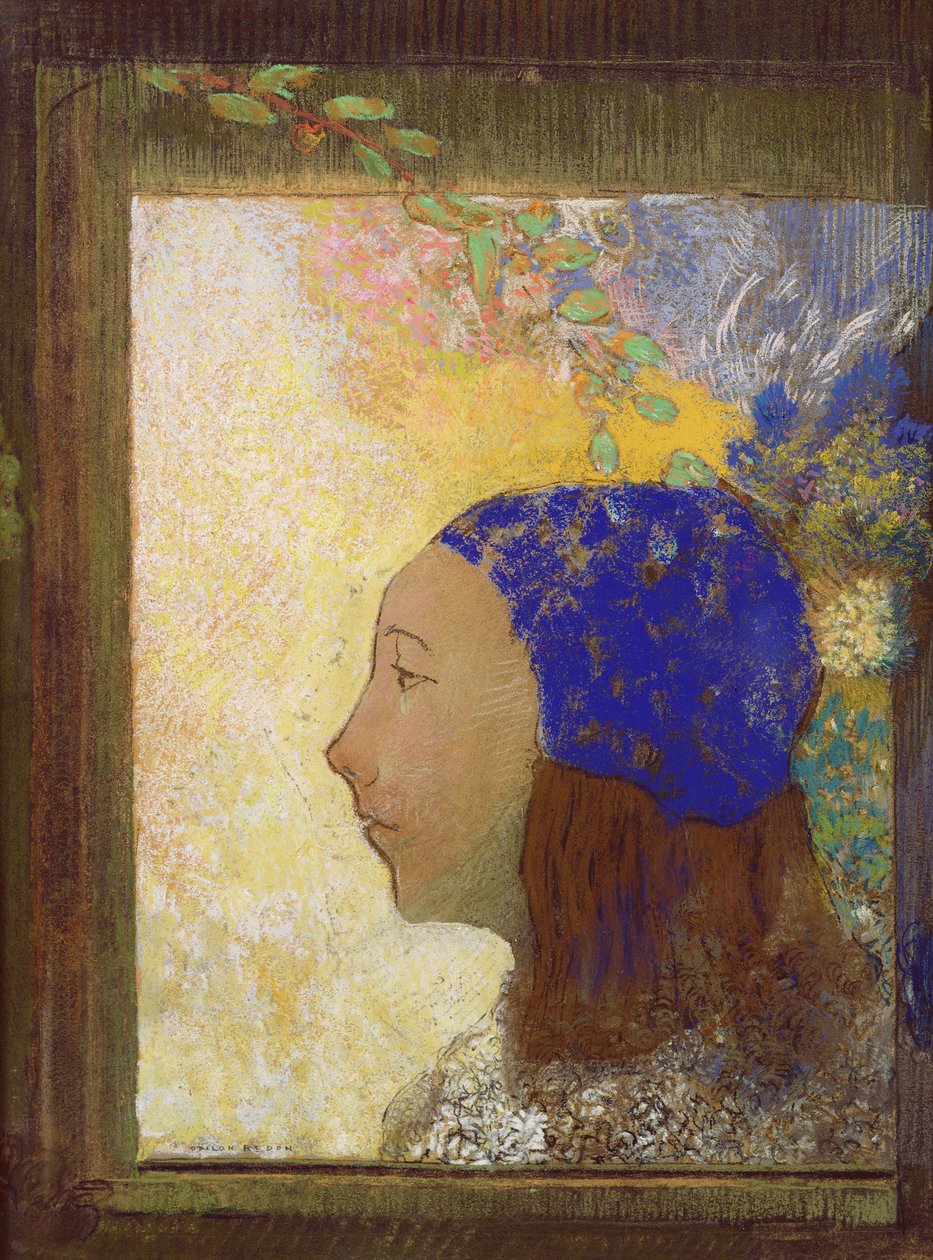 Ung jente i en blå panser, etter 1890 (pastell på papir) av Odilon Redon