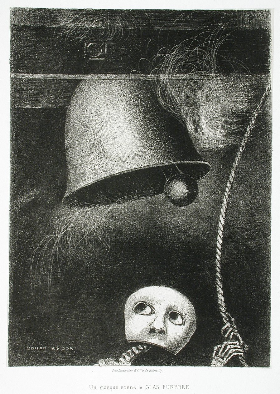 En maske lyder dødsstøtet av Odilon Redon