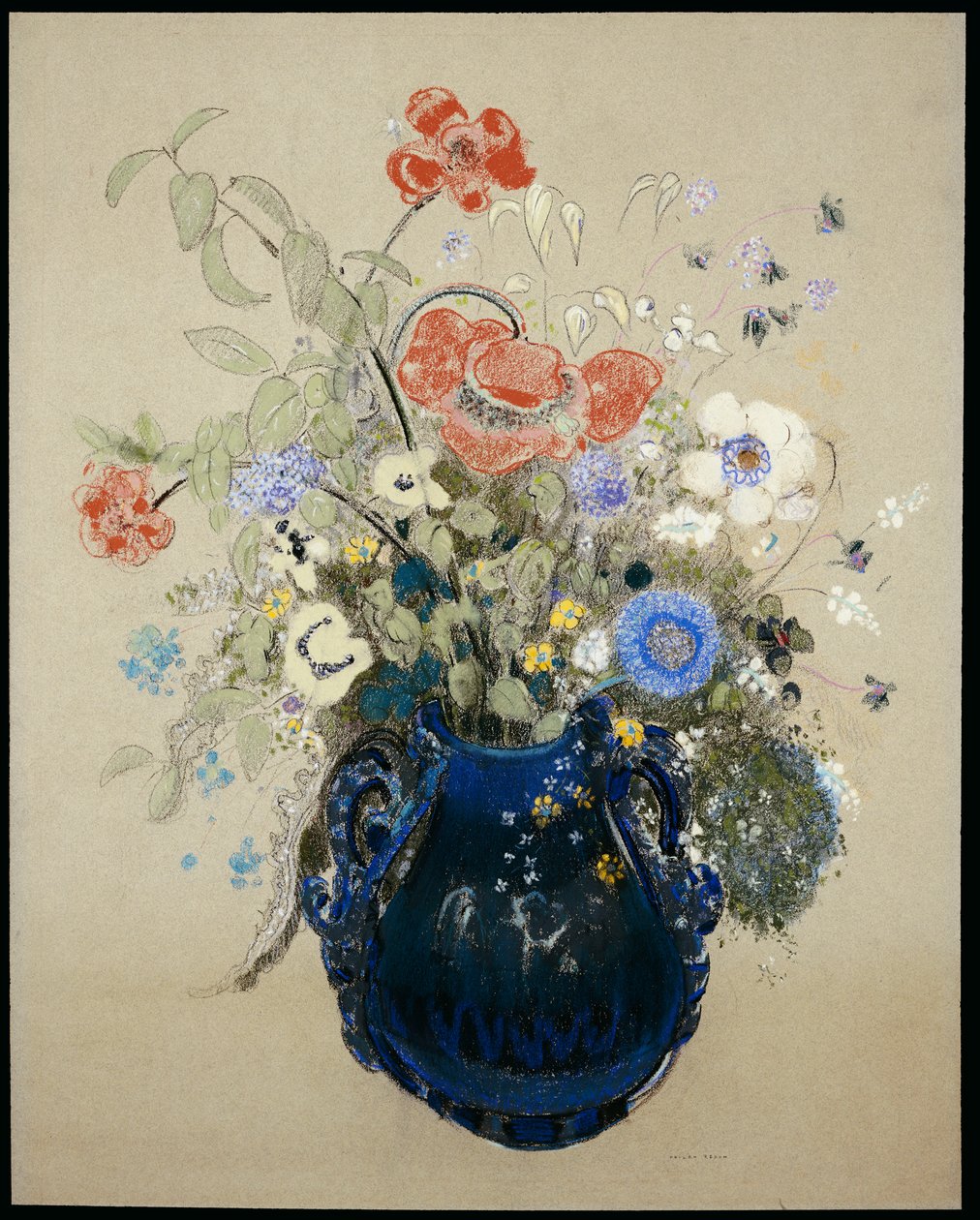 En vase med blå blomster, ca. 1905-08 av Odilon Redon