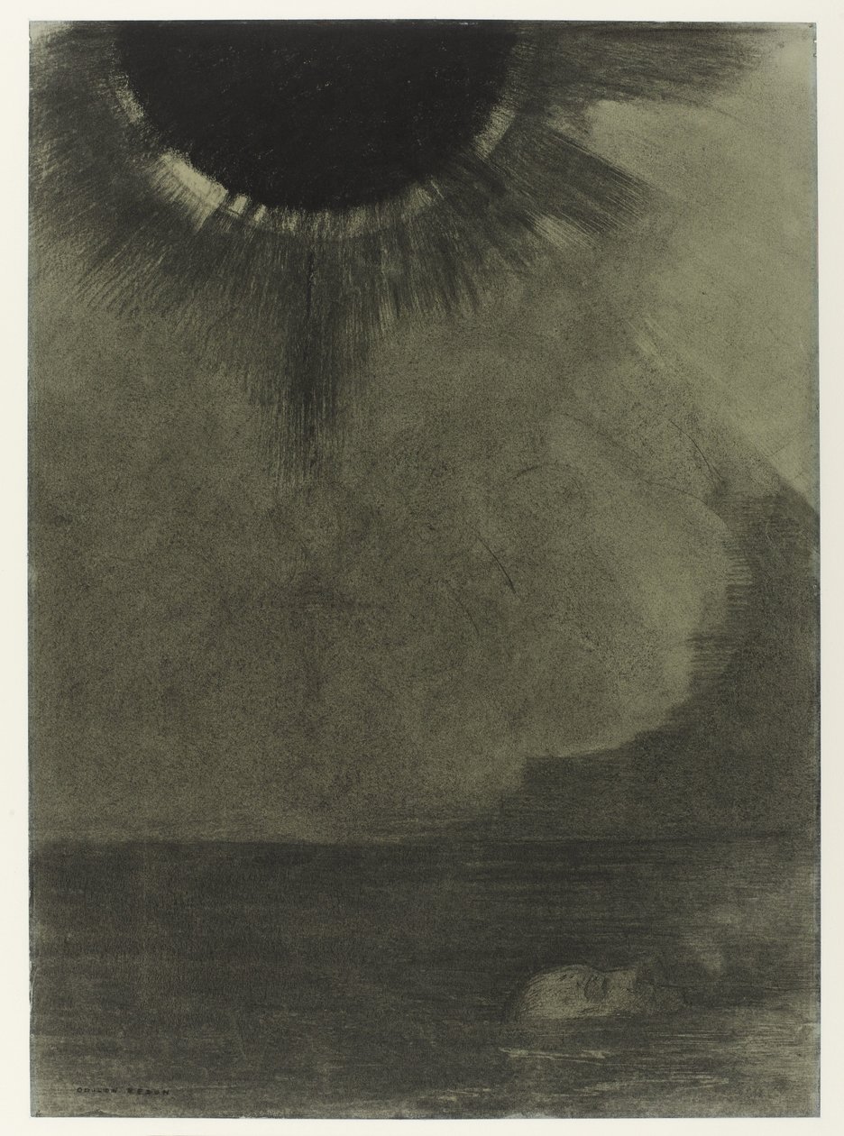 Le Noyé Drukner i et vann, ved måneskinn av Odilon Redon