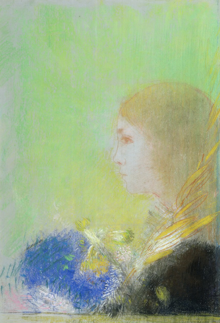 Jenteprofil (pastell) av Odilon Redon