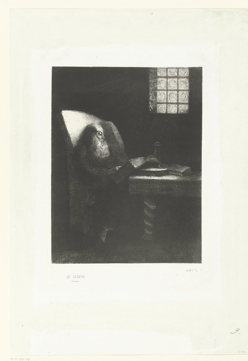 The Reader, 1892 (trykk) av Odilon Redon
