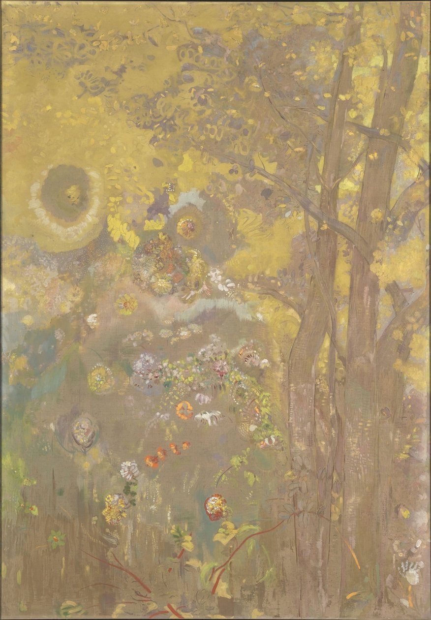 Trær på gul bakgrunn, 1901 av Odilon Redon