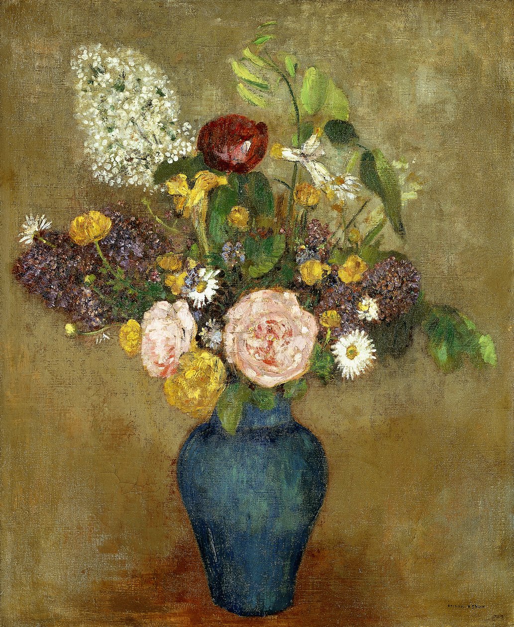 Vase med blomster; Vase med blomster, av Odilon Redon