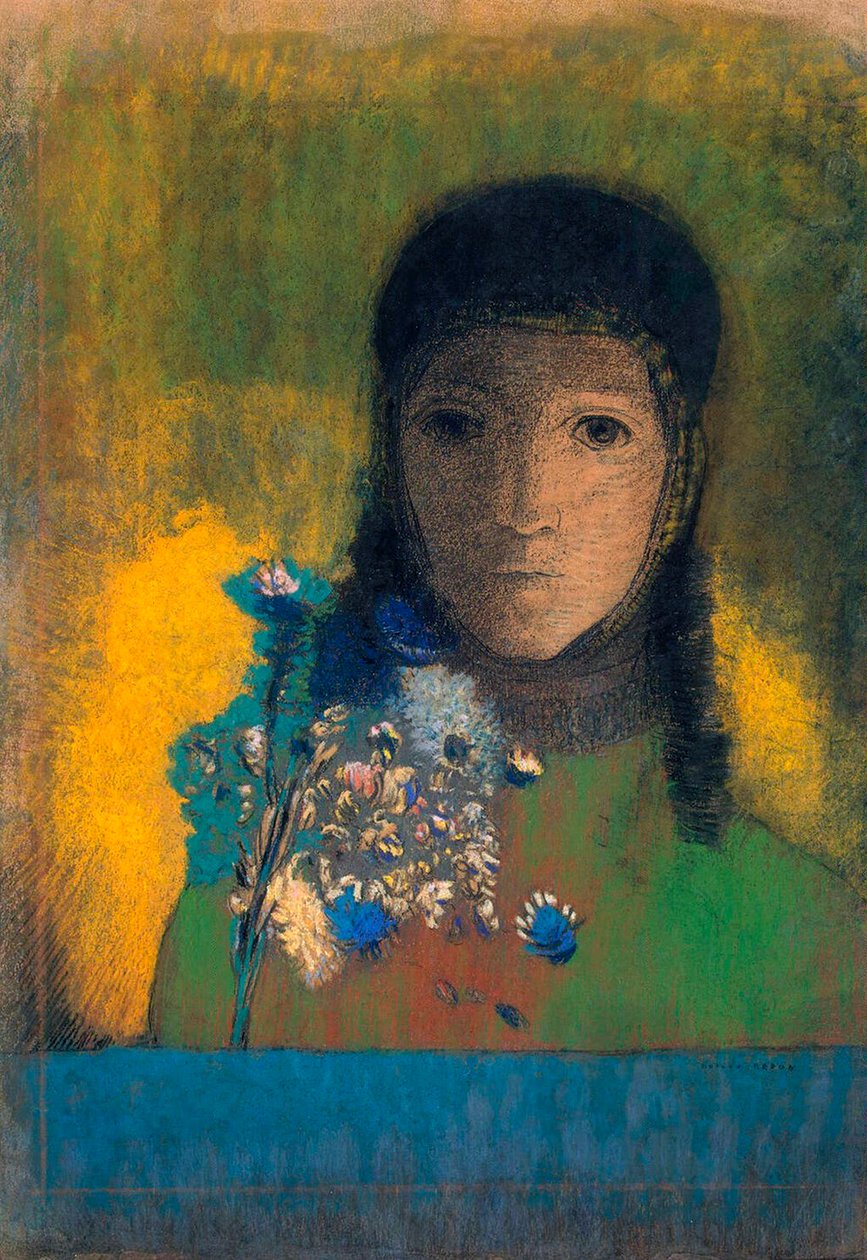 Kvinne med markblomster, c1900. av Odilon Redon